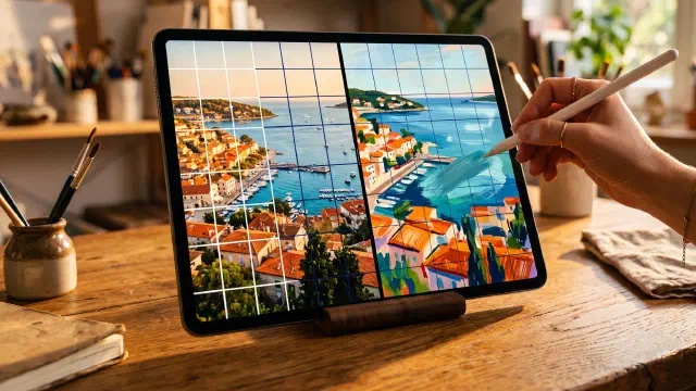 La cuadrícula de Procreate no funciona sobre la referencia