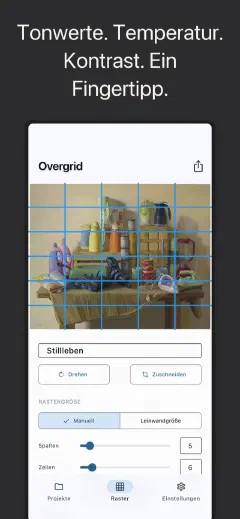 Overgrid: Tonwerte. Temperatur. Kontrast. Ein Fingertipp.