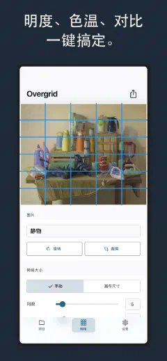 Overgrid: 明度、色温、对比 一键搞定。
